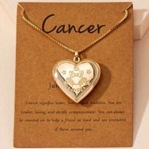 CANCER GOLD ZODIAC HEART LOCKET NECKLACE
